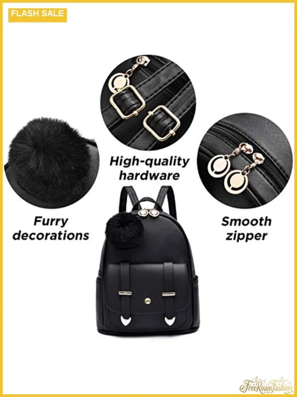 Mini PU Leather Backpack Purse with Pompom Cute Shoulder Bag for Women Girls
